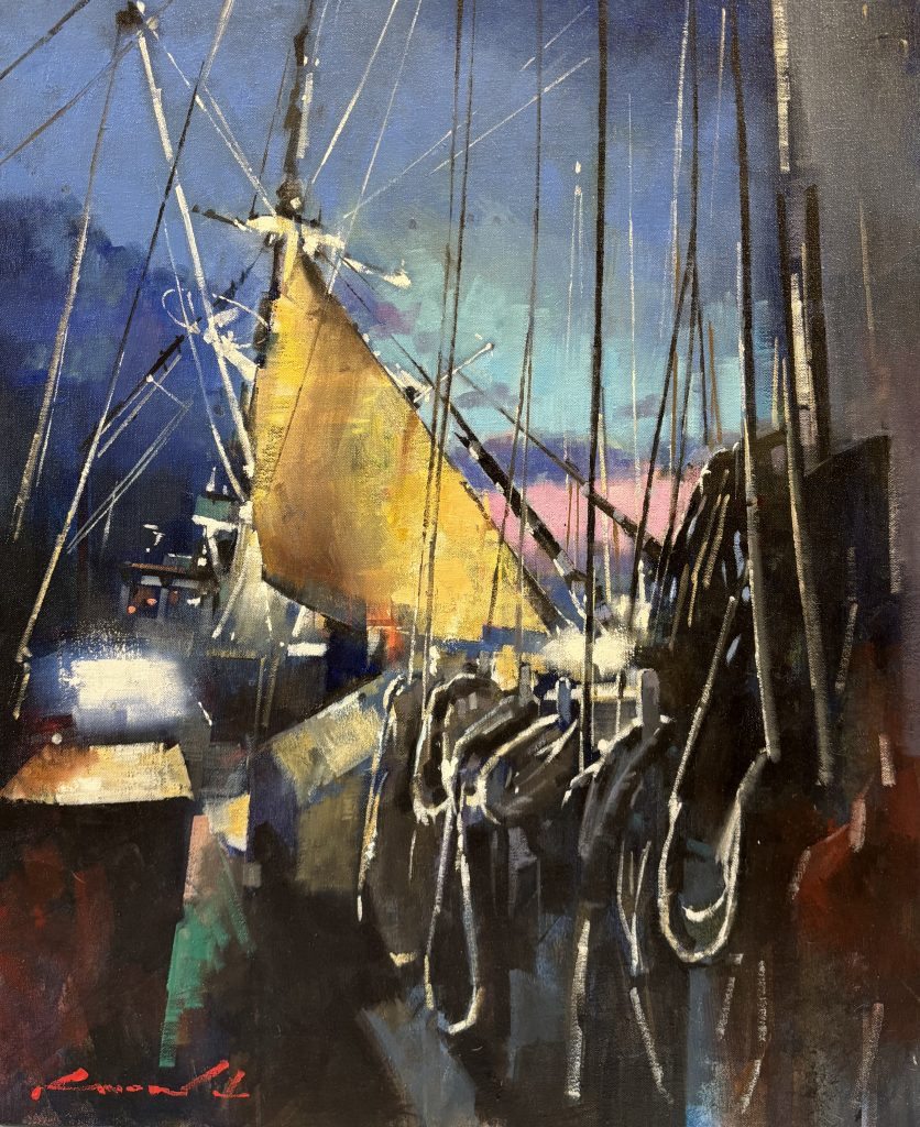 peinture marine galerie l'art des marines rouen Une nuit sur le pont du Belem, 60x73 Peinture sur toile, oeuvre unique et originale de YongMan Kwon ⚓️