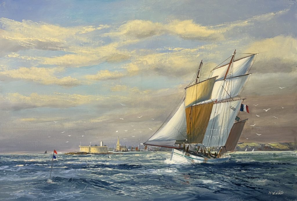 Peinture sur toile, oeuvre unique et originale de Jean-François Violette bisquine de granville galerie maritime rouen