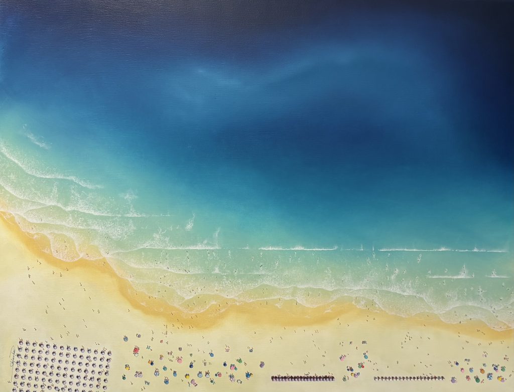 Peinture sur toile, oeuvre unique et originale de Stéphane Padu peinture vue du ciel plage galerie maritime rouen