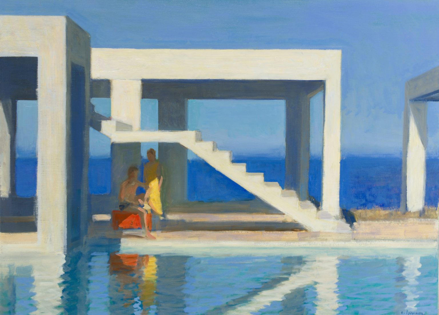 scène de piscine peinture Desvaux galerie maritime rouen Vers le ciel, 73x54cm Peinture sur toile, oeuvre unique et originale de Olivier Desvaux ⚓️ Artiste Peintre Officiel de la Marine