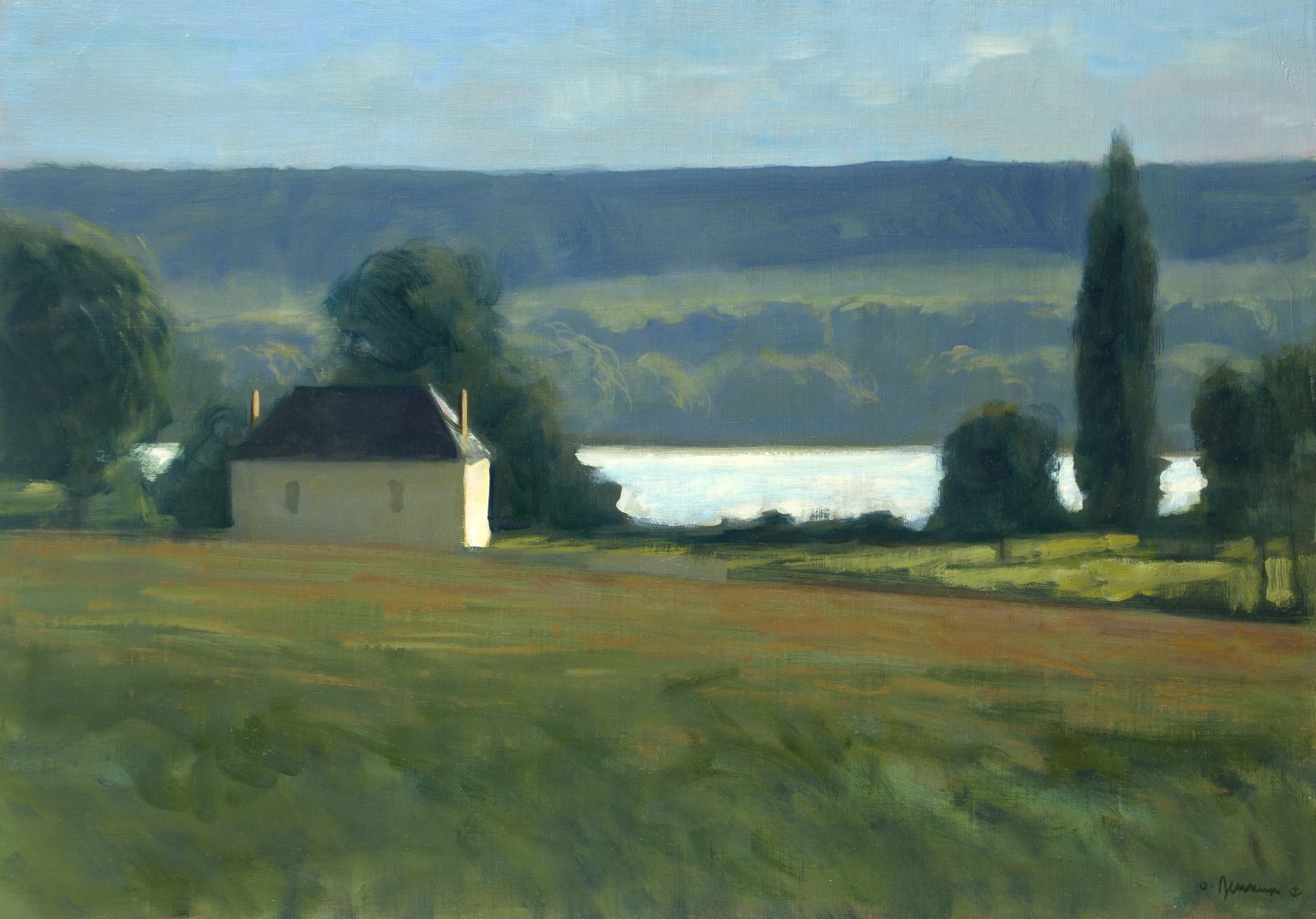 paysage bord de scène en peinture galerie d'art rouen Vue sur la Seine, 65x46cm Peinture sur toile, oeuvre unique et originale de Olivier Desvaux ⚓️ Artiste Peintre Officiel de la Marine