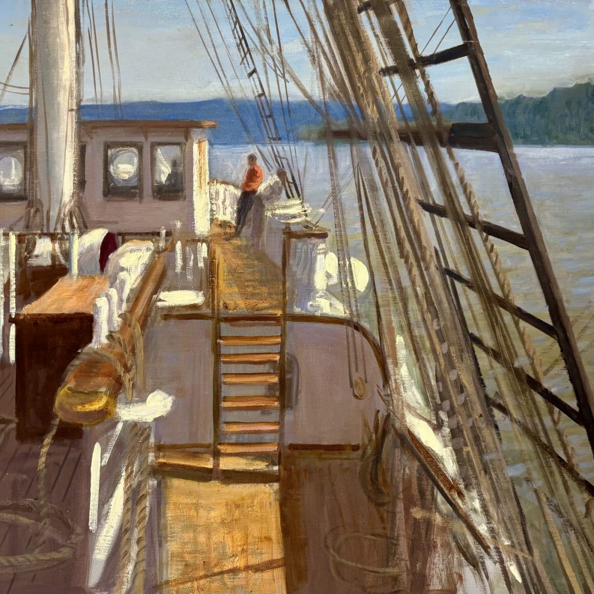 Le Belem sur la Seine, 81x60 peinture marine galerie l'art des marines rouen Peinture sur toile, oeuvre unique et originale de Olivier Desvaux