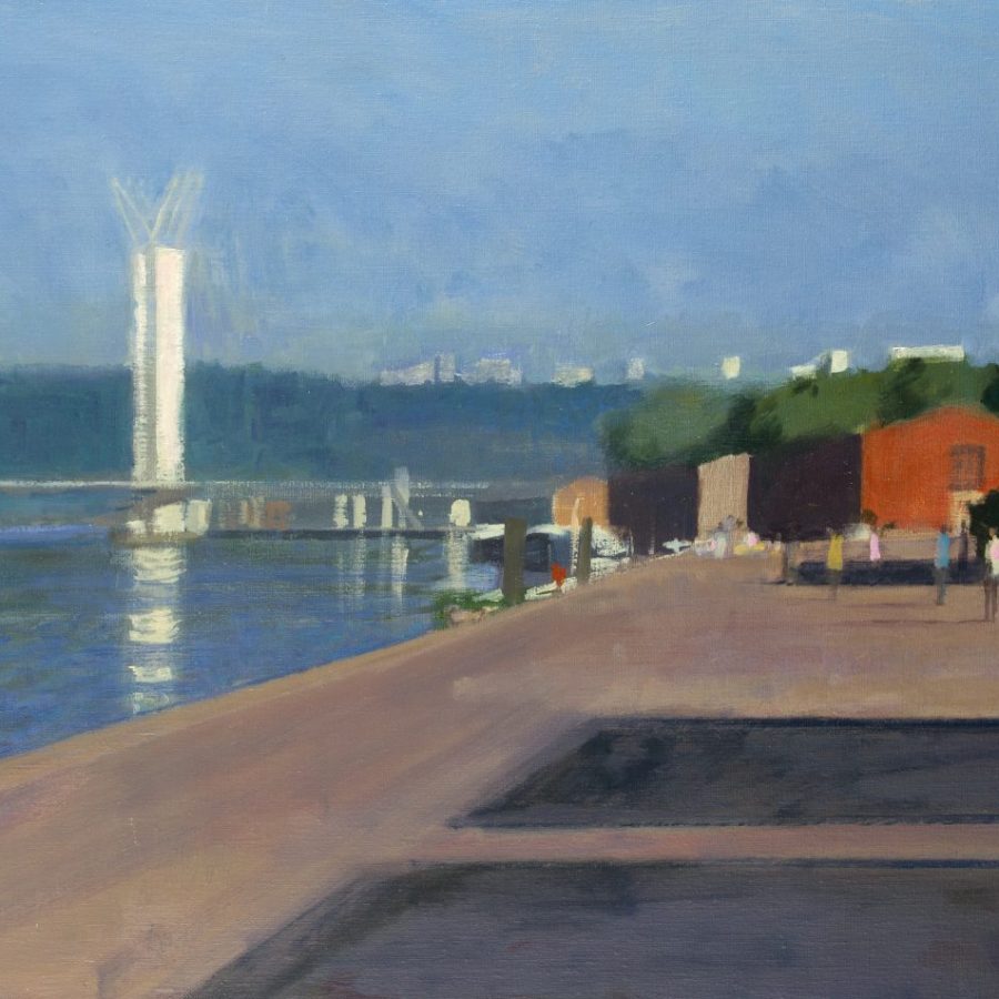 Le Pont Flaubert, 100x50cm Olivier Desvaux peintre officiel de la marine galerie d'art l'art des marines maritime rouen