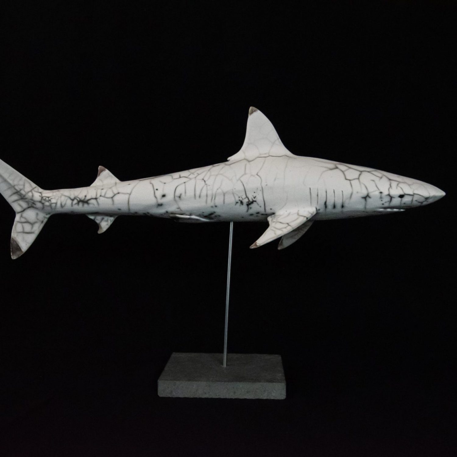 Sculpture en raku, oeuvre unique et originale de Laurent Yvelin animal marin galerie maritime art des marines rouen requin