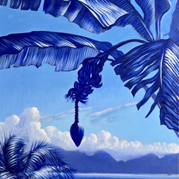 Huile sur toile, oeuvre unique et originale de Marie Détrée ⚓️ Fleur bleue de bananier, 50x60cm